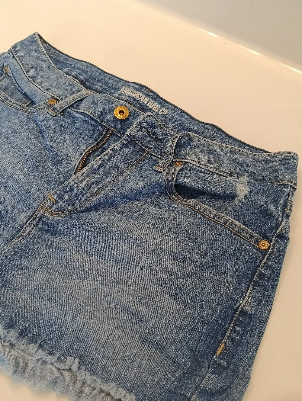 American Rag Cie Denim Cutoff Shorts Size 9 JUNIORS Stretch Distressed Raw Hem